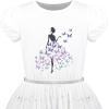 Sunny Fashion Girls Dress Purple Short Sleeve Rainbow Tulle Skirt Birthday Party(White Butterfly)