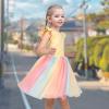 Sunny Fashion Girls Dress Purple Short Sleeve Rainbow Tulle Skirt Birthday Party(Yellow Rainbow)
