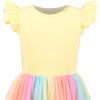 Sunny Fashion Girls Dress Purple Short Sleeve Rainbow Tulle Skirt Birthday Party(Yellow Rainbow)