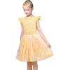 Sunny Fashion Girls Dress Purple Short Sleeve Rainbow Tulle Skirt Birthday Party(Yellow Striped)