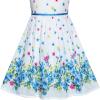 Sunny Fashion Girls Dress Purple Sunflower Green Leaves Butterfly Size 4-12(Blue and White)