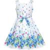 Sunny Fashion Girls Dress Purple Sunflower Green Leaves Butterfly Size 4-12(Blue and White)