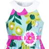 Sunny Fashion Girls Dress Purple Sunflower Green Leaves Butterfly Size 4-12(Green Leaves)