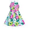 Sunny Fashion Girls Dress Purple Sunflower Green Leaves Butterfly Size 4-12(Green Leaves)