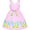 Sunny Fashion Girls Dress Purple Sunflower Green Leaves Butterfly Size 4-12(Pink Striped)
