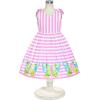 Sunny Fashion Girls Dress Purple Sunflower Green Leaves Butterfly Size 4-12(Pink Striped)