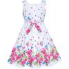 Sunny Fashion Girls Dress Purple Sunflower Green Leaves Butterfly Size 4-12(Pink and White)