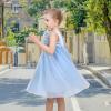 Sunny Fashion Girls Dress Sleeveless Halter Flower Multi Layer Chiffon(Blue 3d Floral)