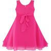 Sunny Fashion Girls Dress Sleeveless Halter Flower Multi Layer Chiffon(Deep Pink)