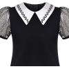 Sunny Fashion Girls Dress T-Shirt Cotton Bird Embroidered Short Sleeve Size 2-6(Black)
