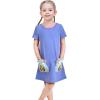 Sunny Fashion Girls Dress T-Shirt Cotton Bird Embroidered Short Sleeve Size 2-6(Blue Fish)