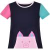Sunny Fashion Girls Dress T-Shirt Cotton Bird Embroidered Short Sleeve Size 2-6(Blue Piggy)