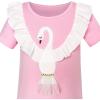 Sunny Fashion Girls Dress T-Shirt Cotton Bird Embroidered Short Sleeve Size 2-6(Pink)