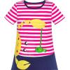 Sunny Fashion Girls Dress T-Shirt Cotton Bird Embroidered Short Sleeve Size 2-6(Pink Striped)