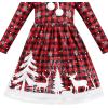 Sunny Fashion Girls Dress Unicorn Rainbow Long Sleeve Casual Dress Size 3-8(Red Plaid Christmas)