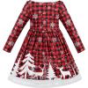 Sunny Fashion Girls Dress Unicorn Rainbow Long Sleeve Casual Dress Size 3-8(Red Plaid Christmas)