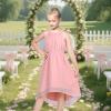 Sunny Fashion Girls Dress Yellow Leaf Sleeveless Summer Party Size 6-12(Light Pink)