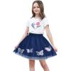 Sunny Fashion Girls Gray 2 Piece Shirt Butterfly Multicolor Rainbow Floral Skirt(Blue)
