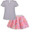 Sunny Fashion Girls Gray 2 Piece Shirt Butterfly Multicolor Rainbow Floral Skirt(Gray)