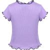 Sunny Fashion Girls Short Sleeve Tee T-Shirt Butterfly Sleeve Cotton Casual(Purple Lettuce Trim)