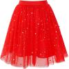 Sunny Fashion Girls Skirt Navy Blue Pearl Stars Sparkling Tutu Dancing Size 4-12(Red)