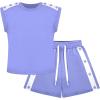 Sunny Fashion Girls T-Shirt Top Short Pants Gym Active White Gray Heart(Blue)