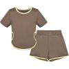 Sunny Fashion Girls T-Shirt Top Short Pants Gym Active White Gray Heart(Brown)