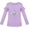 Sunny Fashion Girls Tee 2pc Pack Rainbow Ruffle Stripe Casual Short Flutter Sleeve(Purple White)