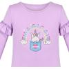Sunny Fashion Girls White Long Sleeve T-Shirt Top Rainbow Sequins Letter Star(Purple)
