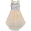 Sunny Fashion Flower Girl Dress Champagne Sequin Hi-Low Wedding Bridesmaid(Beige Sequin)