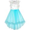 Sunny Fashion Flower Girl Dress Champagne Sequin Hi-Low Wedding Bridesmaid(Blue)