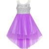 Sunny Fashion Flower Girl Dress Champagne Sequin Hi-Low Wedding Bridesmaid(Purple)