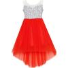 Sunny Fashion Flower Girl Dress Champagne Sequin Hi-Low Wedding Bridesmaid(Red)