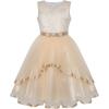 Sunny Fashion Flower Girls Dress Blue Belted Wedding Party Bridesmaid Size 4-12(Beige)