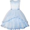 Sunny Fashion Flower Girls Dress Blue Belted Wedding Party Bridesmaid Size 4-12(Blue)