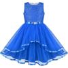 Sunny Fashion Flower Girls Dress Blue Belted Wedding Party Bridesmaid Size 4-12(Cobalt Blue)