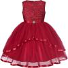 Sunny Fashion Flower Girls Dress Blue Belted Wedding Party Bridesmaid Size 4-12(Dark Red)