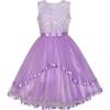 Sunny Fashion Flower Girls Dress Blue Belted Wedding Party Bridesmaid Size 4-12(Purple)