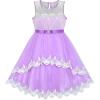 Sunny Fashion Flower Girls Dress Blue Belted Wedding Party Bridesmaid Size 4-12(Purple Lace)