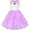 Sunny Fashion Flower Girls Dress Blue Belted Wedding Party Bridesmaid Size 4-12(Purple Unicorn)