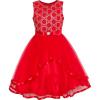 Sunny Fashion Flower Girls Dress Blue Belted Wedding Party Bridesmaid Size 4-12(Red)
