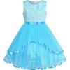 Sunny Fashion Flower Girls Dress Blue Belted Wedding Party Bridesmaid Size 4-12(Sky Blue)