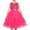 Sunny Fashion Flower Girls Dress Blue Belted Wedding Party Bridesmaid Size 4-12(Sparkle Pink)