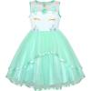 Sunny Fashion Flower Girls Dress Blue Belted Wedding Party Bridesmaid Size 4-12(Turquoise Unicorn)