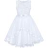 Sunny Fashion Flower Girls Dress Blue Belted Wedding Party Bridesmaid Size 4-12(White)