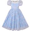 Sunny Fashion Flower Girls Dress Lace Hem Wedding First Communion Size 6-14(Ice Blue)