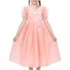 Sunny Fashion Flower Girls Dress Lace Hem Wedding First Communion Size 6-14(Pink Flower Sleeve)
