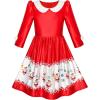 Sunny Fashion Girls Dress 3/4 Sleeve Christmas Santa Jingle Bell Snow Size 4-12(Red Shiny Satin)