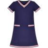 Sunny Fashion Girls Dress Back School Navy Blue School Uniform Short Sleeve