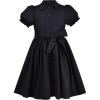 Sunny Fashion Girls Dress Beige Short Sleeve Collar Button Front School Uniform(Black)